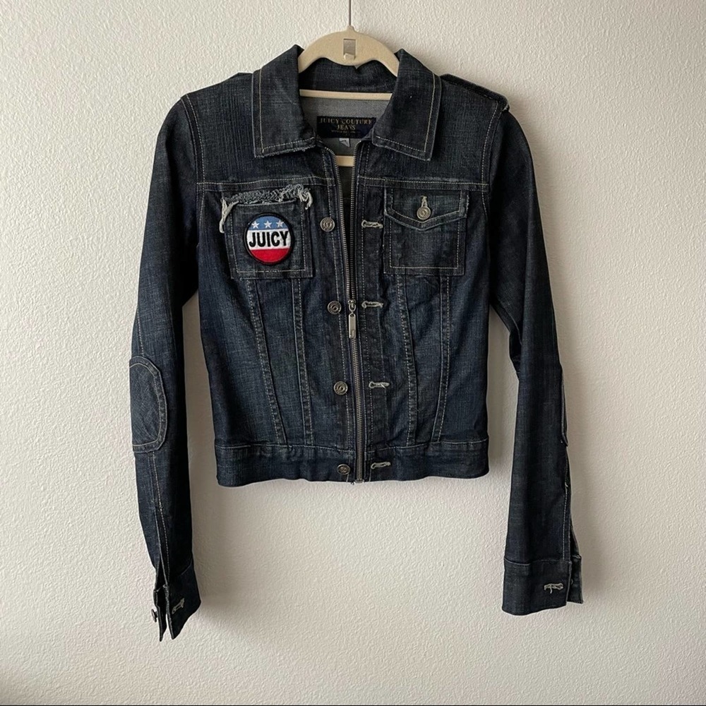 Juicy Couture Zip Up Denim Patch Jacket